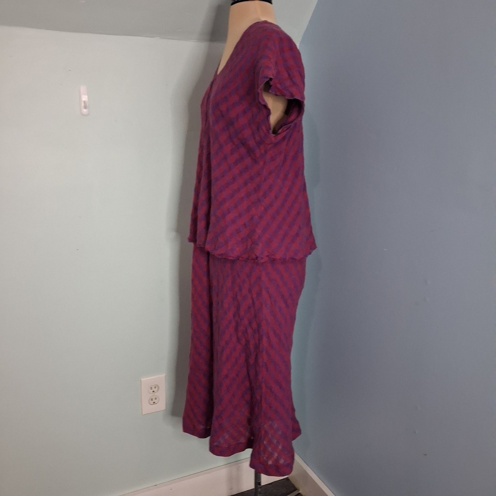 Holte Purple Red Plaid Two Piece Set V-Neck Top Midi Skirt Raw Hem Size‎ 1 - Picture 13 of 13